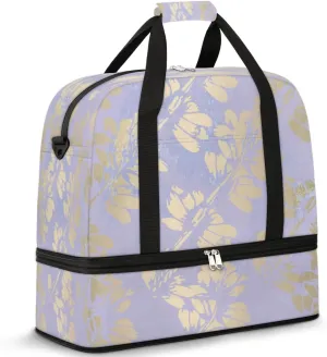 Leaf Print Pattern Sports Gym Bag with Shoes Compartment Foldable Travel Duffel Bag Dry Wet Separated Sports Tote Workout Weekender Overnight Bag for Women Yoga Dance Work Training Handbag