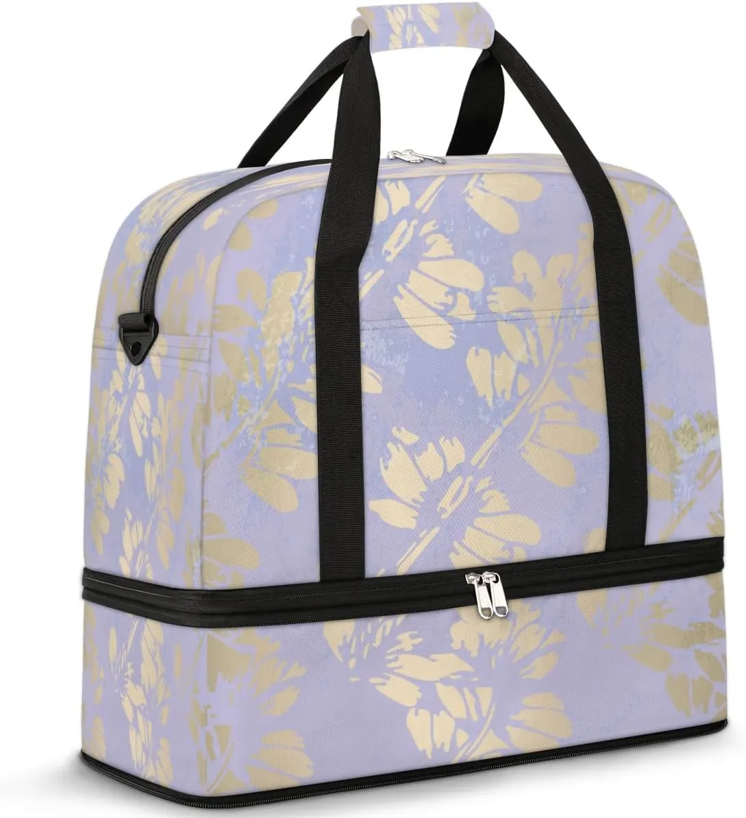 Leaf Print Pattern Sports Gym Bag with Shoes Compartment Foldable Travel Duffel Bag Dry Wet Separated Sports Tote Workout Weekender Overnight Bag for Women Yoga Dance Work Training Handbag