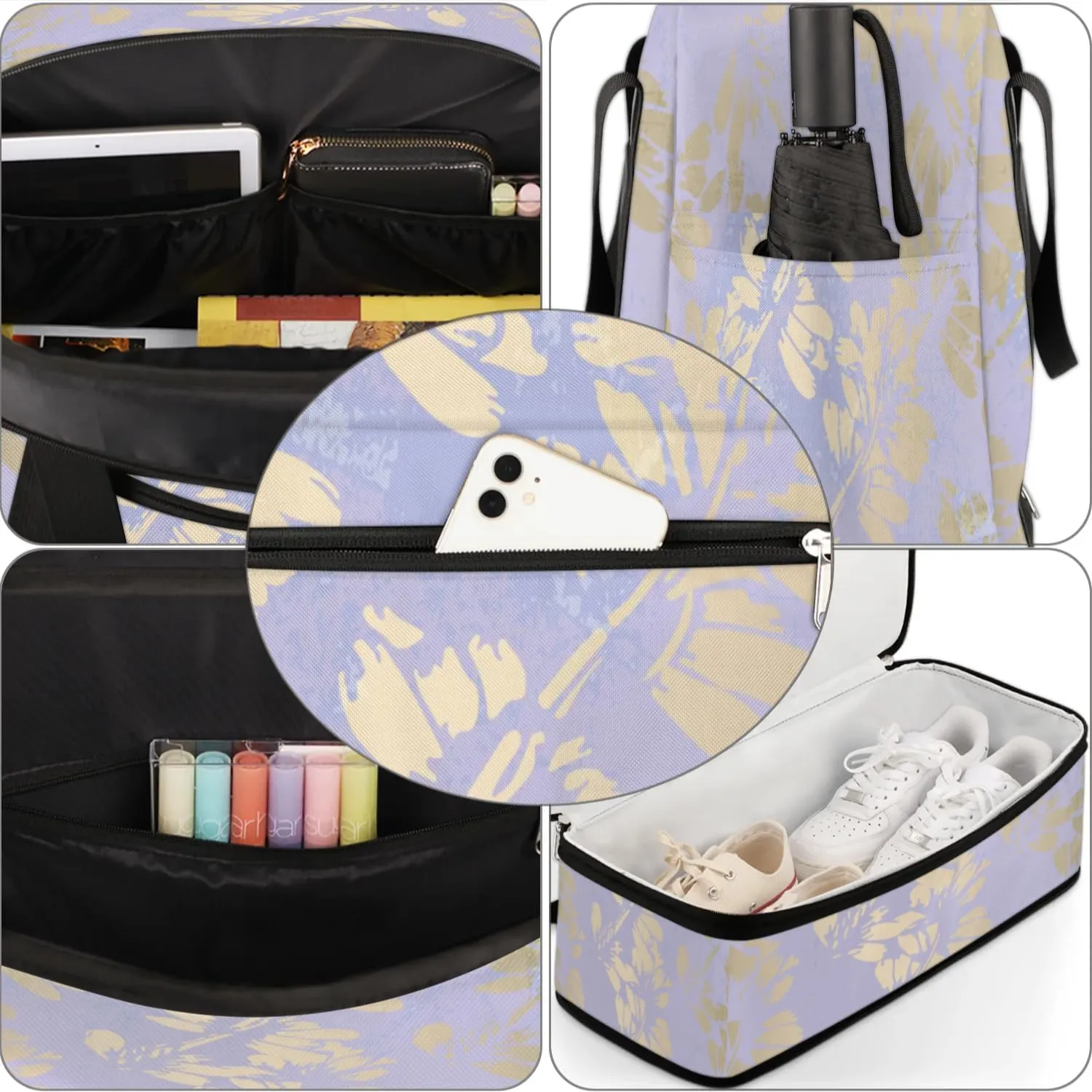Leaf Print Pattern Sports Gym Bag with Shoes Compartment Foldable Travel Duffel Bag Dry Wet Separated Sports Tote Workout Weekender Overnight Bag for Women Yoga Dance Work Training Handbag