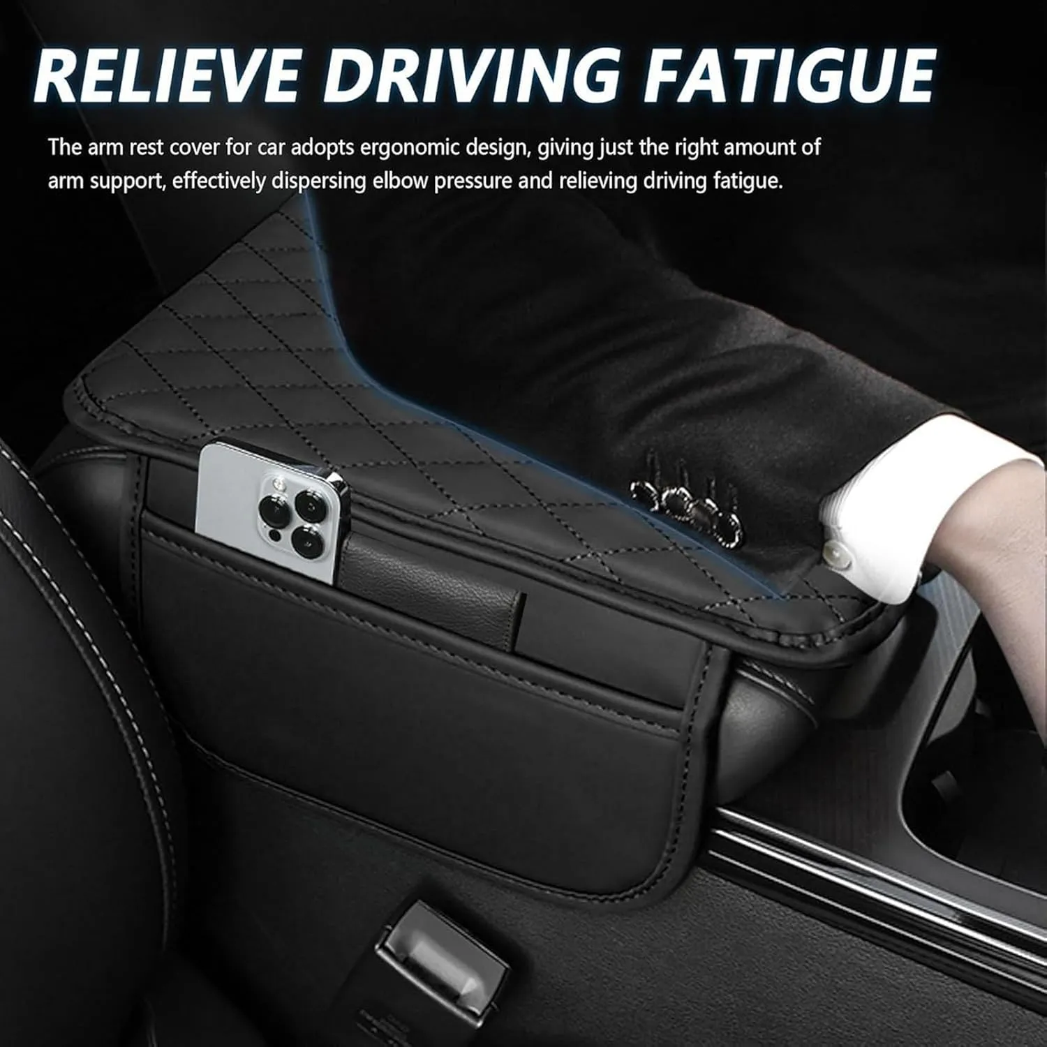 Leather Car Center Console Cover for Audi A3 Hatchback 2014-2018, Universal Car Armrest Cover Protector 2 Storage Bags Waterproof Anti Scratch Interior Accessories, Beige