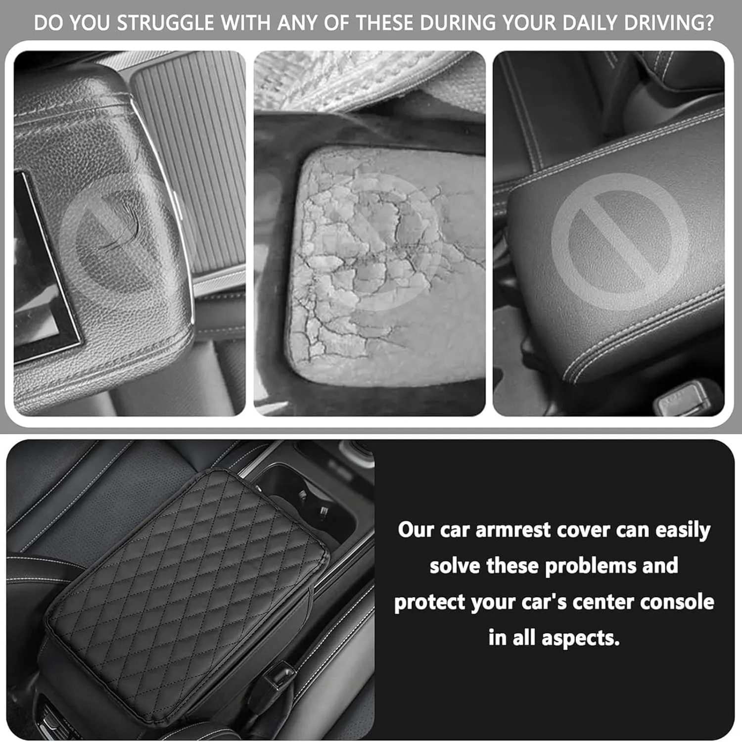 Leather Car Center Console Cover for Audi A3 Hatchback 2014-2018, Universal Car Armrest Cover Protector 2 Storage Bags Waterproof Anti Scratch Interior Accessories, Beige