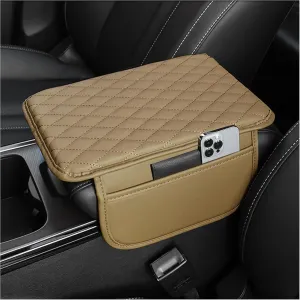 Leather Car Center Console Cover for Audi A3 Hatchback 2014-2018, Universal Car Armrest Cover Protector 2 Storage Bags Waterproof Anti Scratch Interior Accessories, Beige