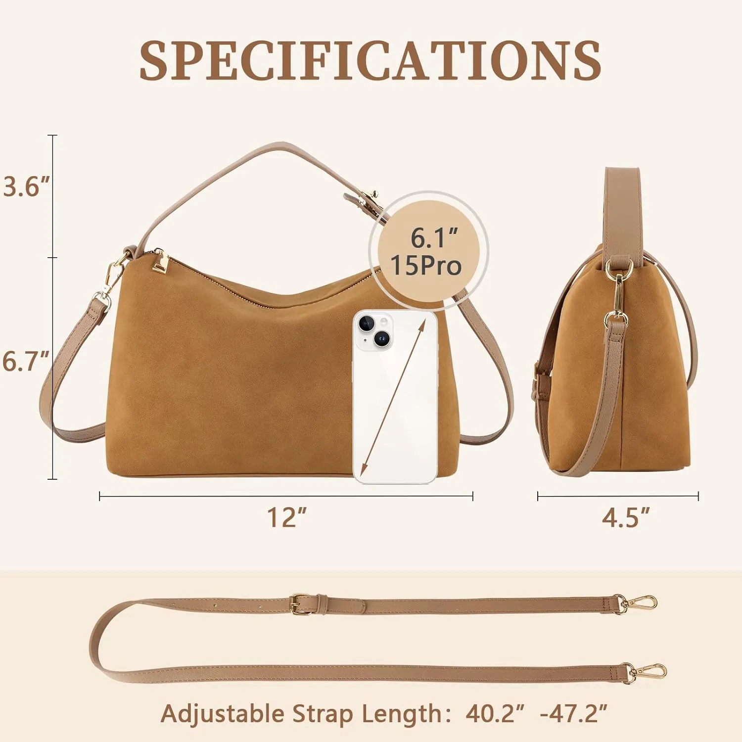 Leather Suede Tote Bags for Women, Brown Suede Purse Handbag Retro Crossbody Bag, Hobo Suede Shoulder Bag Satchels Bag
