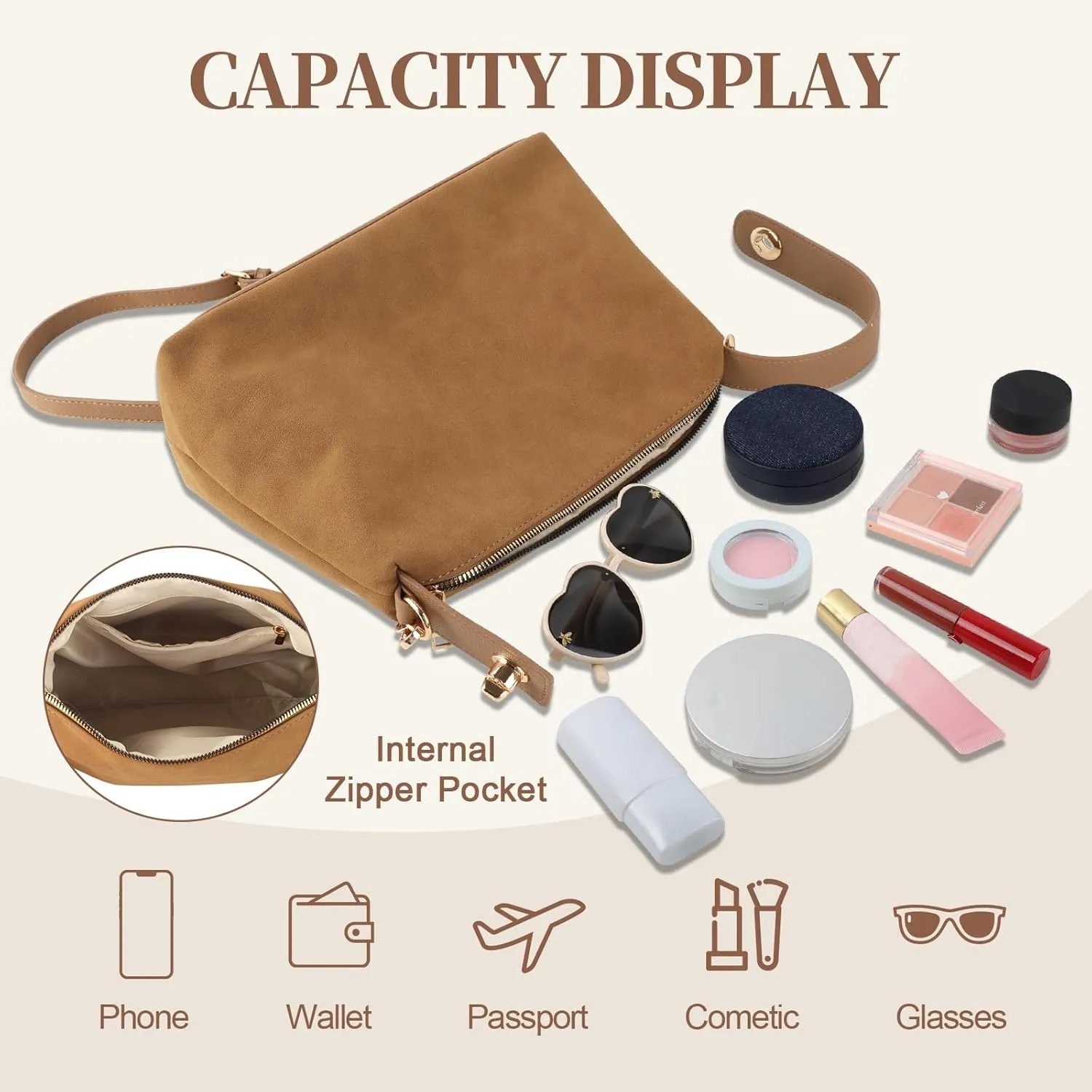 Leather Suede Tote Bags for Women, Brown Suede Purse Handbag Retro Crossbody Bag, Hobo Suede Shoulder Bag Satchels Bag