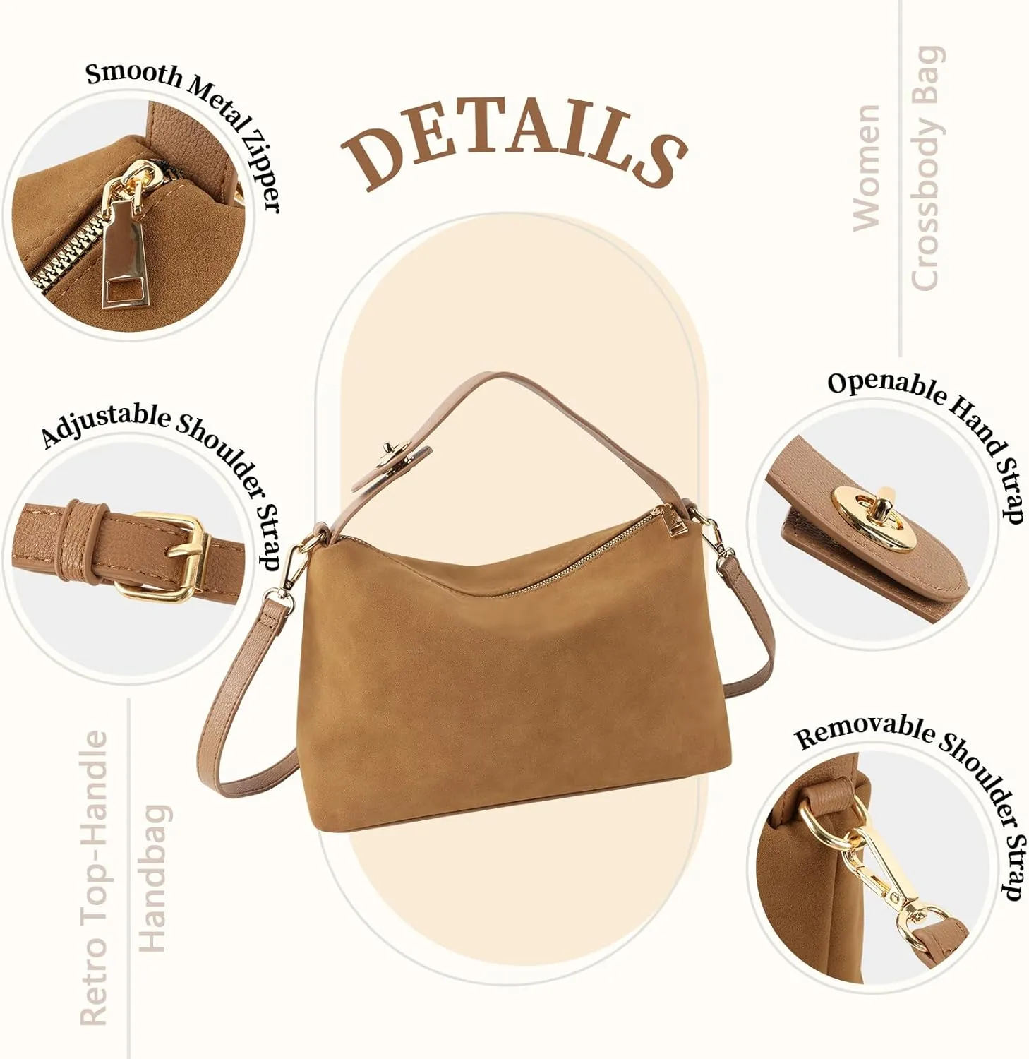 Leather Suede Tote Bags for Women, Brown Suede Purse Handbag Retro Crossbody Bag, Hobo Suede Shoulder Bag Satchels Bag