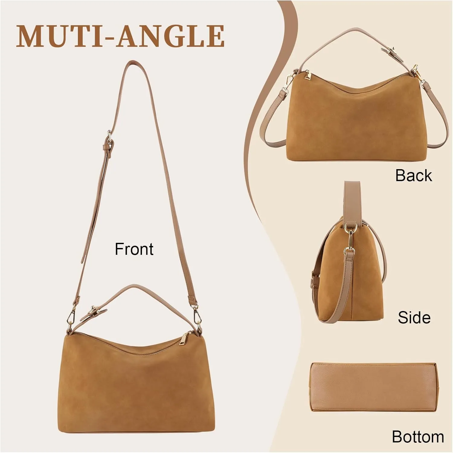 Leather Suede Tote Bags for Women, Brown Suede Purse Handbag Retro Crossbody Bag, Hobo Suede Shoulder Bag Satchels Bag