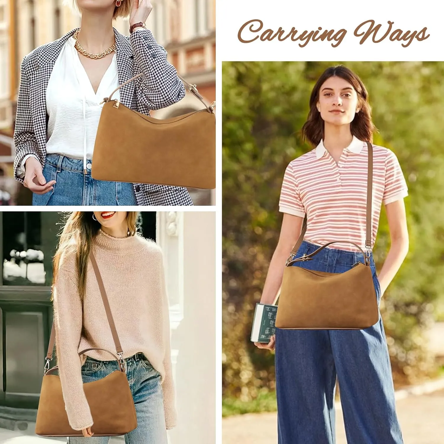 Leather Suede Tote Bags for Women, Brown Suede Purse Handbag Retro Crossbody Bag, Hobo Suede Shoulder Bag Satchels Bag