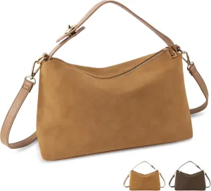 Leather Suede Tote Bags for Women, Brown Suede Purse Handbag Retro Crossbody Bag, Hobo Suede Shoulder Bag Satchels Bag