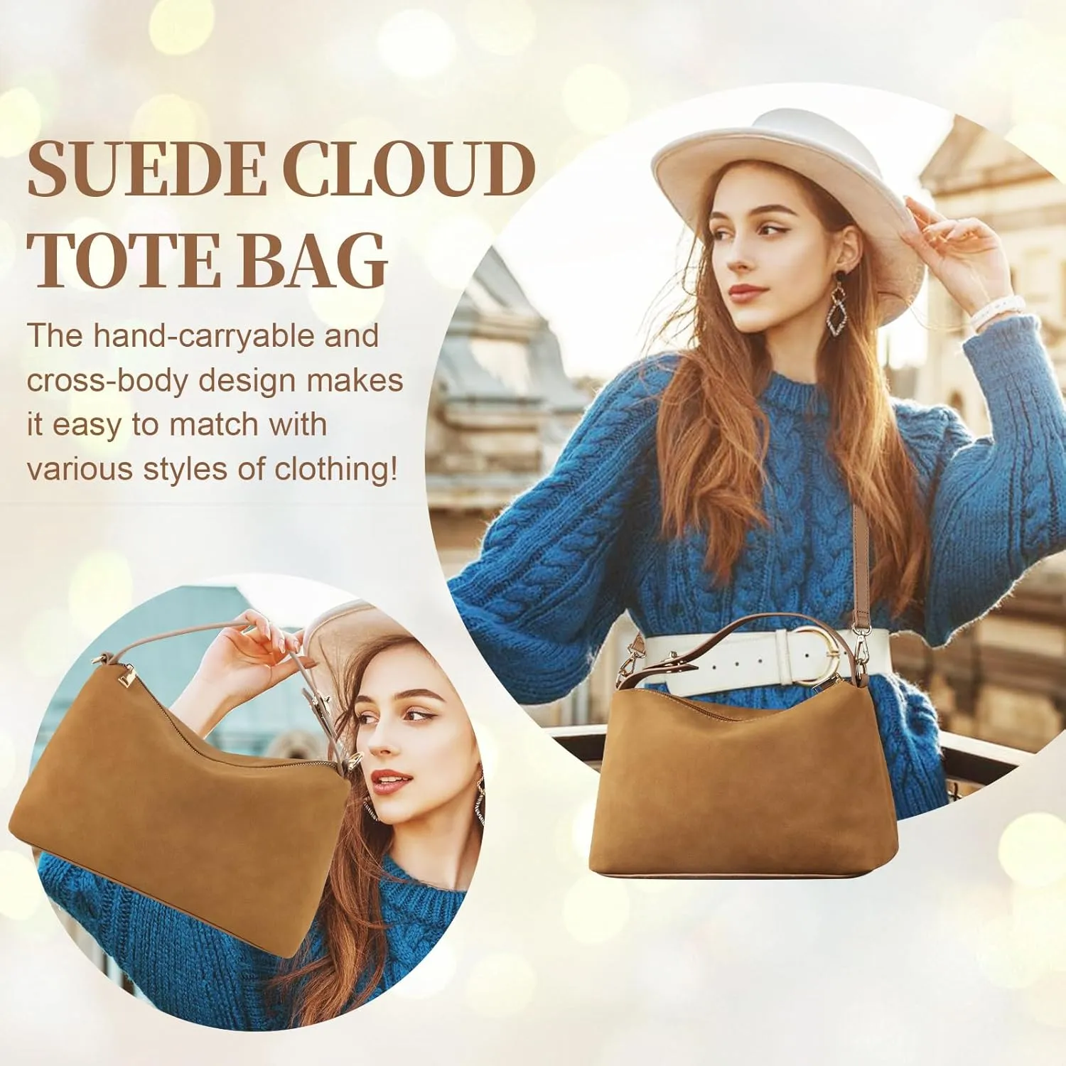 Leather Suede Tote Bags for Women, Brown Suede Purse Handbag Retro Crossbody Bag, Hobo Suede Shoulder Bag Satchels Bag