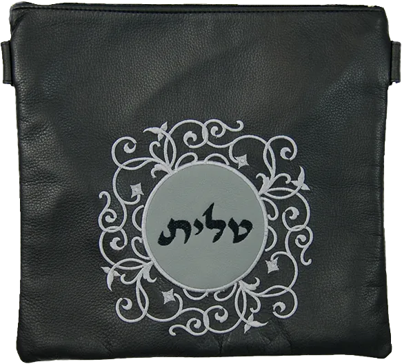 Leather Tallis & Tefillin Bag Circular design with a contrasting Leather patch