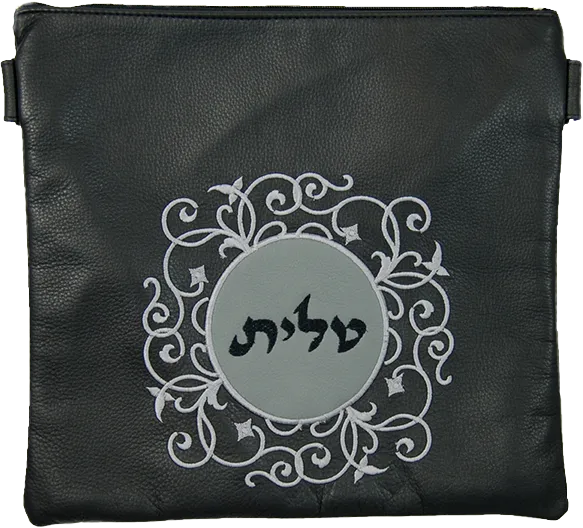 Leather Tallis & Tefillin Bag Circular design with a contrasting Leather patch