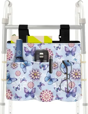 LedBack Floral Walker Bag Large Capacity Storage Bags with Small Pockets Blue Butterfly Mandala Flower Lightweight Walker Accessories for Seniors, Easy to Install