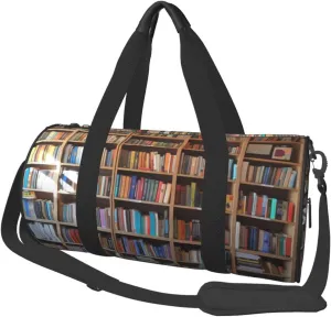 Library Bookshelf Printed Sports Gym Bag for Men Women Foldable Duffel Bag Carry On Weekender Bag for Travel Sports
