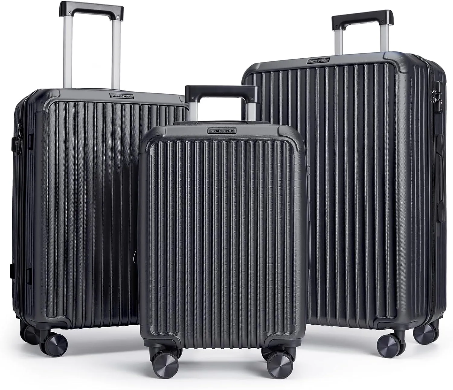 LIGHT FLIGHT Travel Luggage Sets, 3 Piece Set Suitcase with Spinner Wheels, Hardside Lightweight Luggage set with TSA Lock (20" 24" 28"), Black
