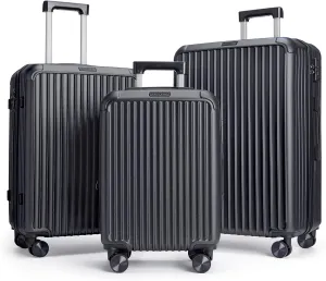 LIGHT FLIGHT Travel Luggage Sets, 3 Piece Set Suitcase with Spinner Wheels, Hardside Lightweight Luggage set with TSA Lock (20" 24" 28"), Black