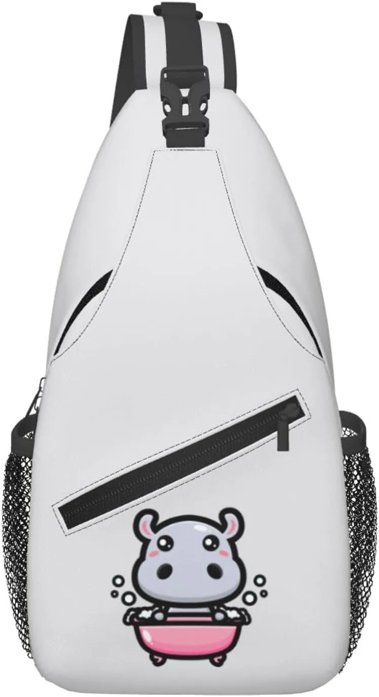Little Hippo Taking A Bath Crossbody Bags For Women Men Chest Backpack Gym Shoulder Bag Travel Outdoor Sports Casual Crossbody Bags