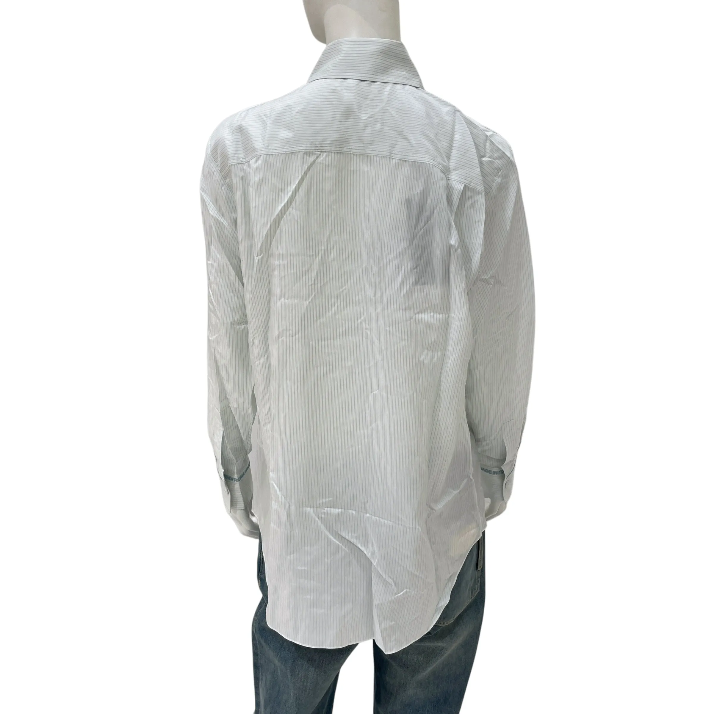 Logo-embroidered Camicia White/Blue Striped Long-Sleeve Shirt in Silk