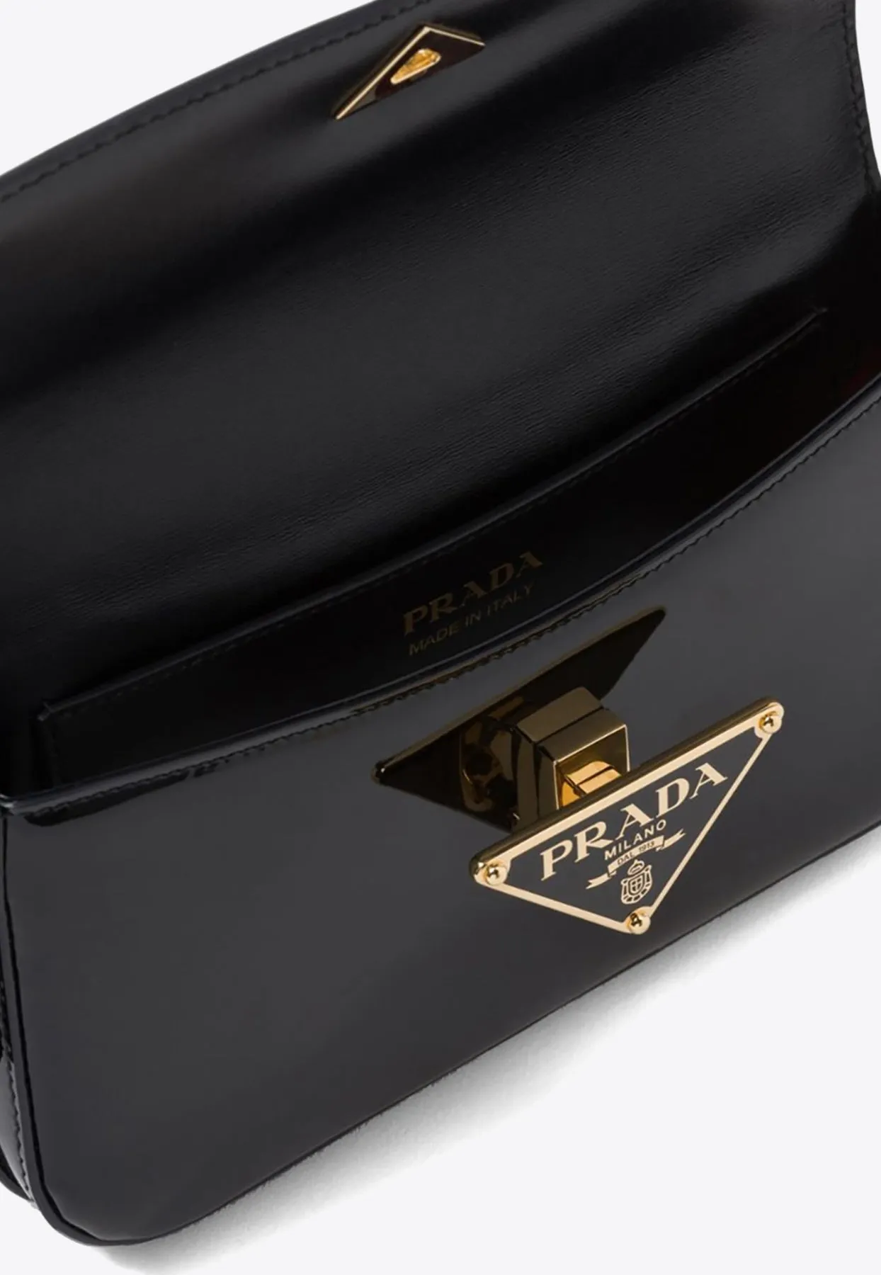 Logo Plaque Patent Leather Shoulder Bag