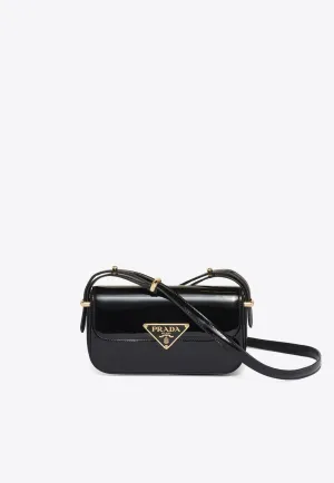 Logo Plaque Patent Leather Shoulder Bag