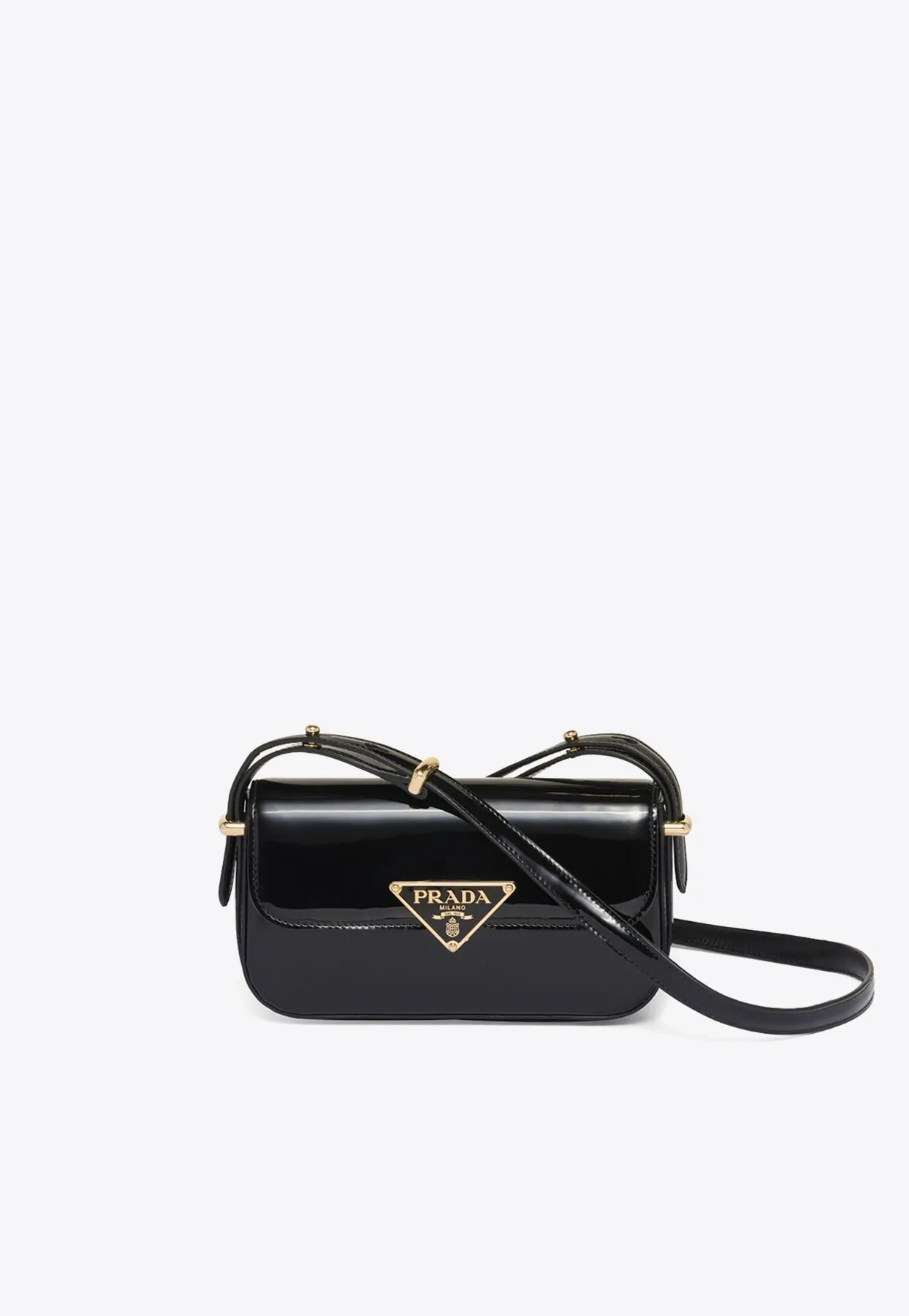 Logo Plaque Patent Leather Shoulder Bag
