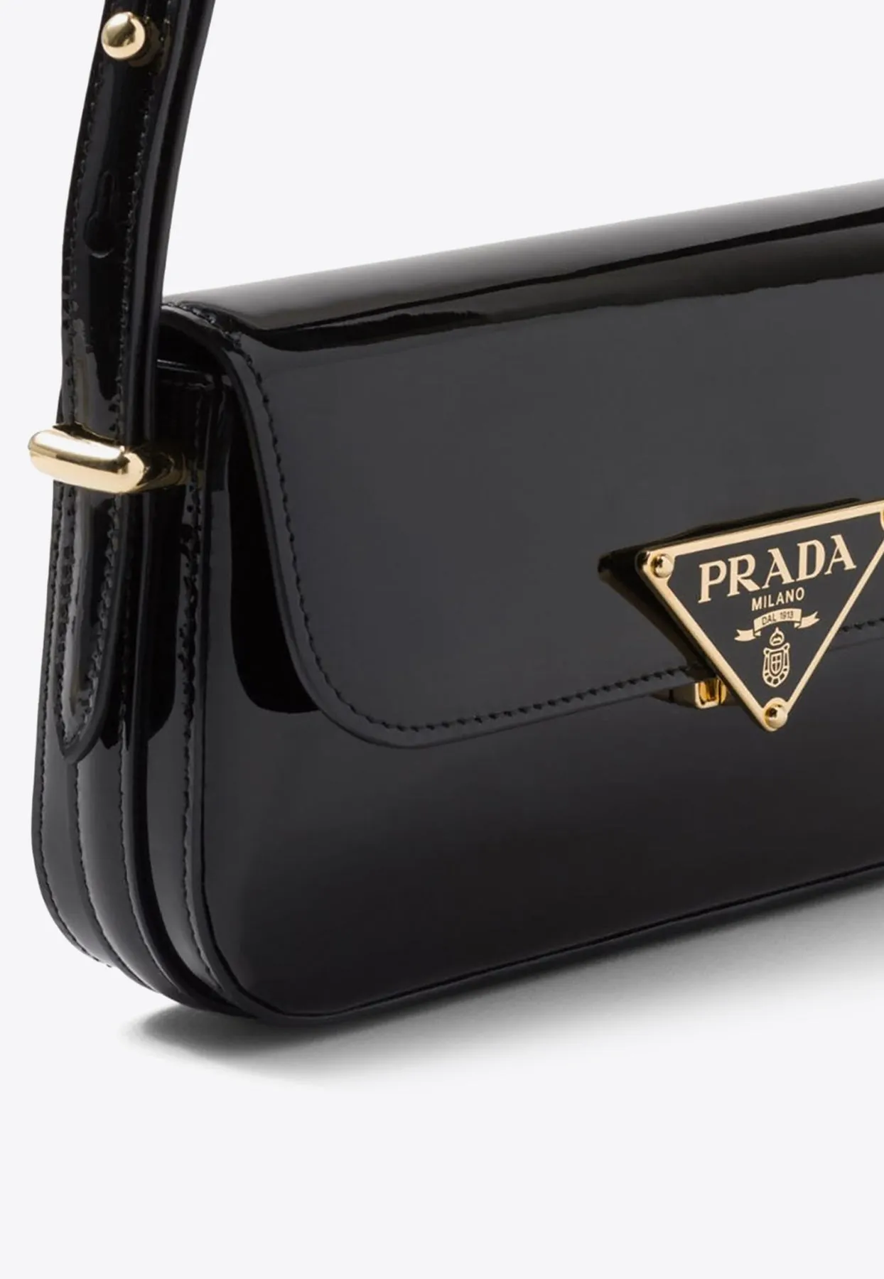 Logo Plaque Patent Leather Shoulder Bag