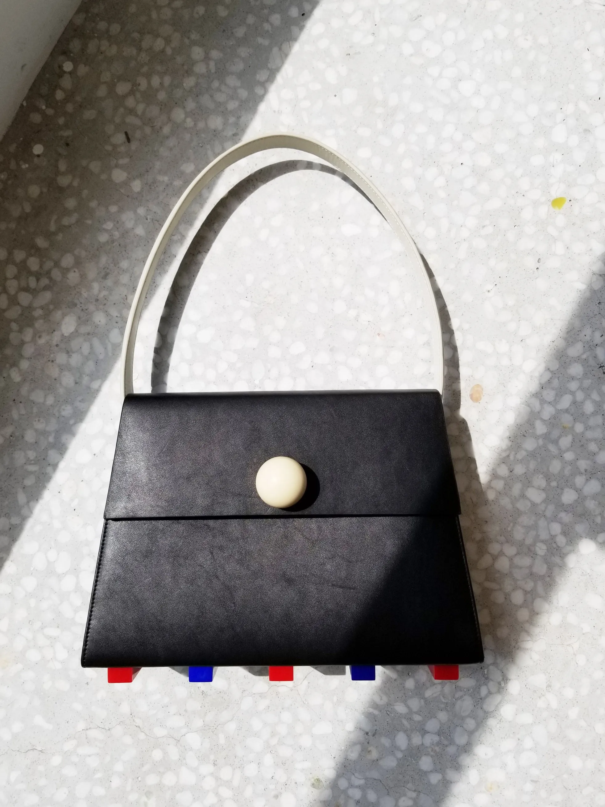 Long Trapezoid Top Handle Satchel Bag • Black
