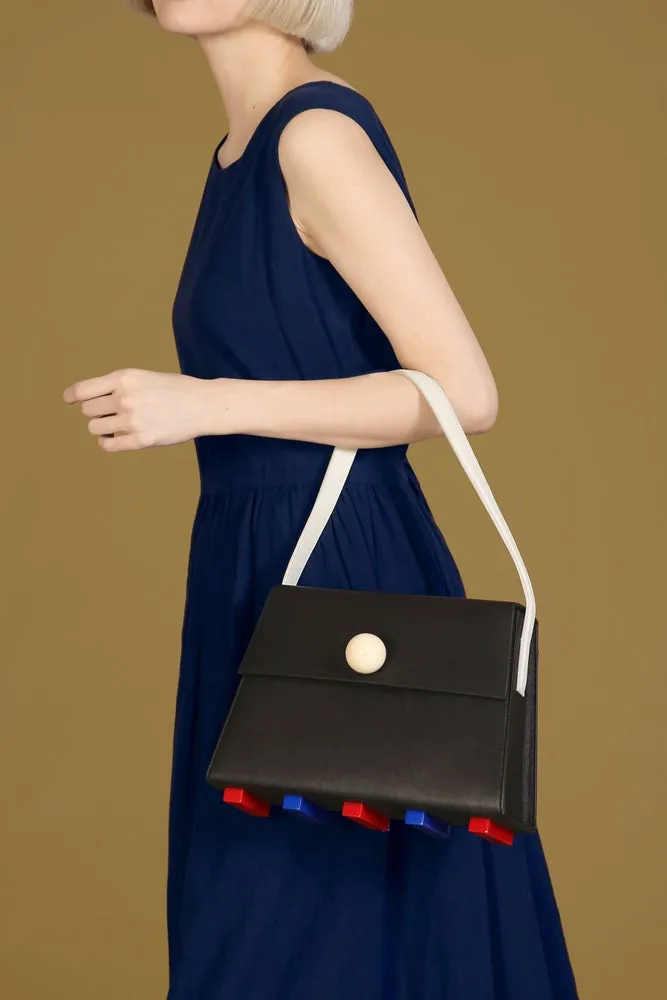 Long Trapezoid Top Handle Satchel Bag • Black
