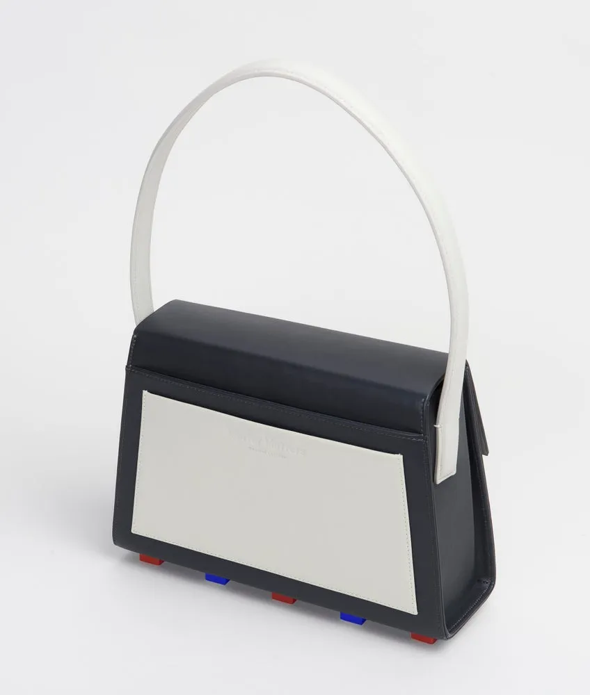 Long Trapezoid Top Handle Satchel Bag • Black