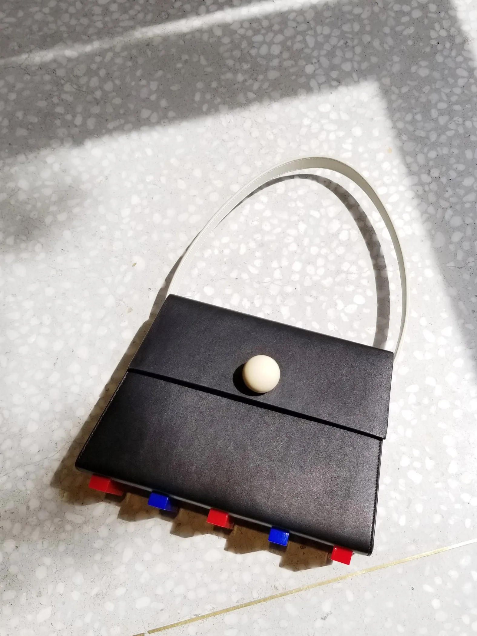 Long Trapezoid Top Handle Satchel Bag • Black