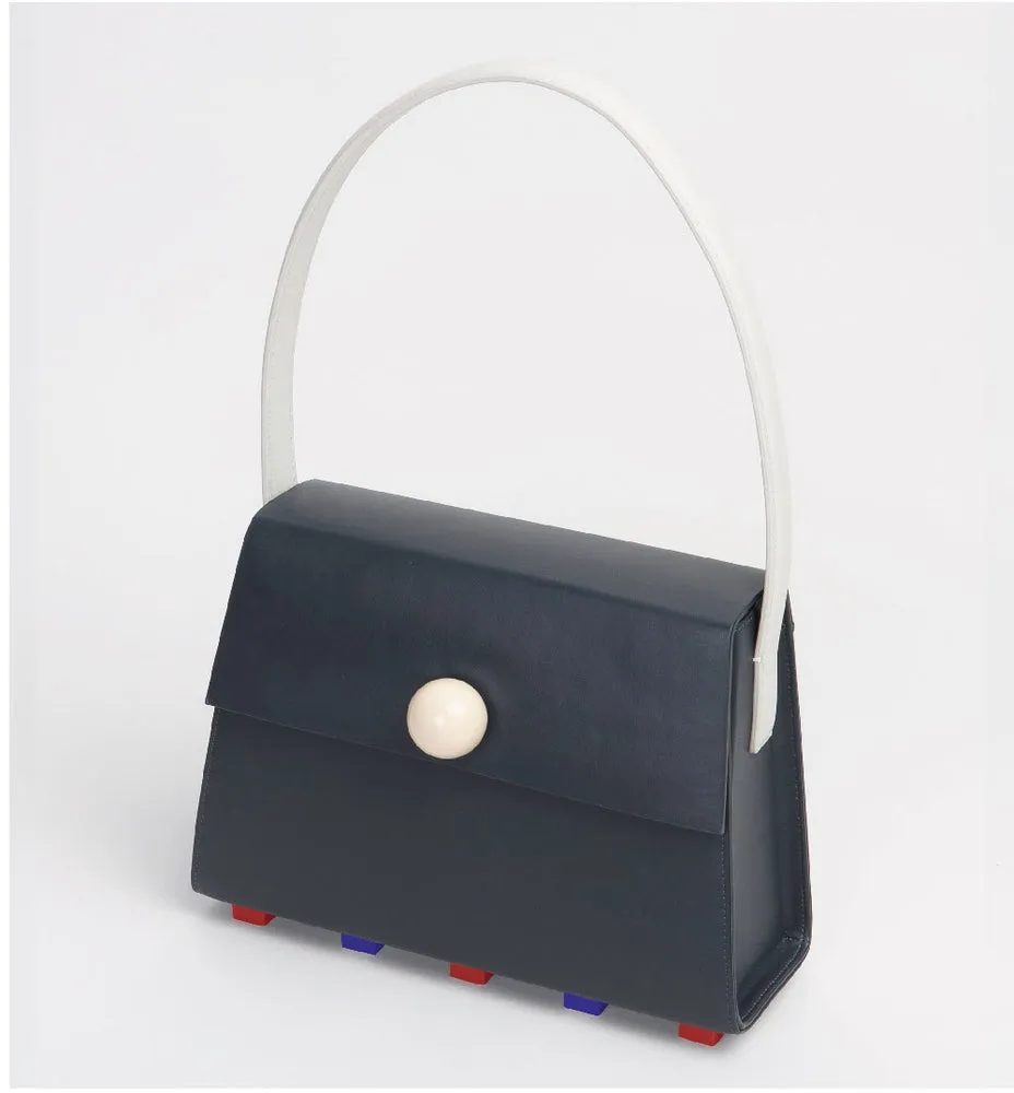 Long Trapezoid Top Handle Satchel Bag • Black