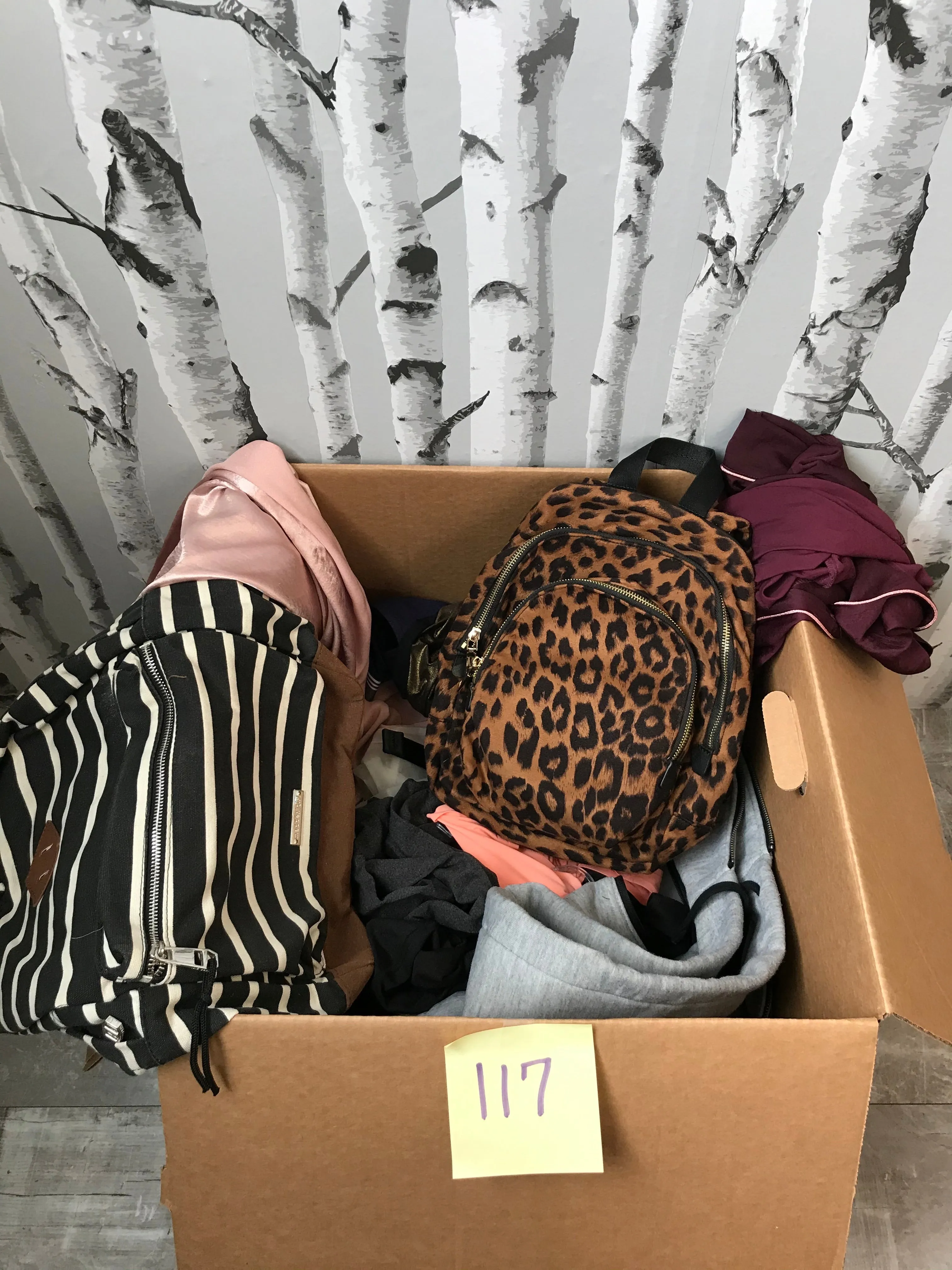 LOT 117-BOX LOT NEW MIXED BAGS, CLOTHING WOMEN'S NORDSTROMS 25  PC! GREAT FOR RE-SALE OR TO KEEP!