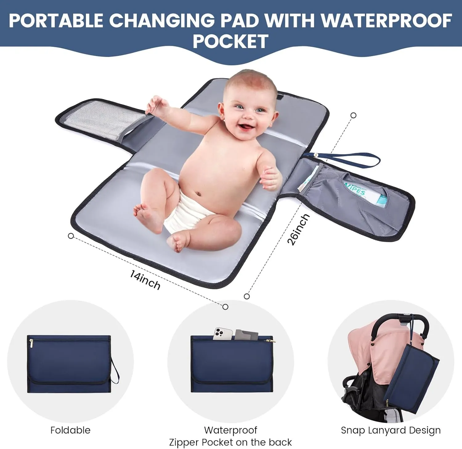LOVEVOOK Diaper Bag Backpack, Quilted Baby Bag with Changing Pad & Pacifier Holder, Waterproof Travel Diaper Bags with USB Charging Port, Functional Durable Large Capacity, Navy Blue