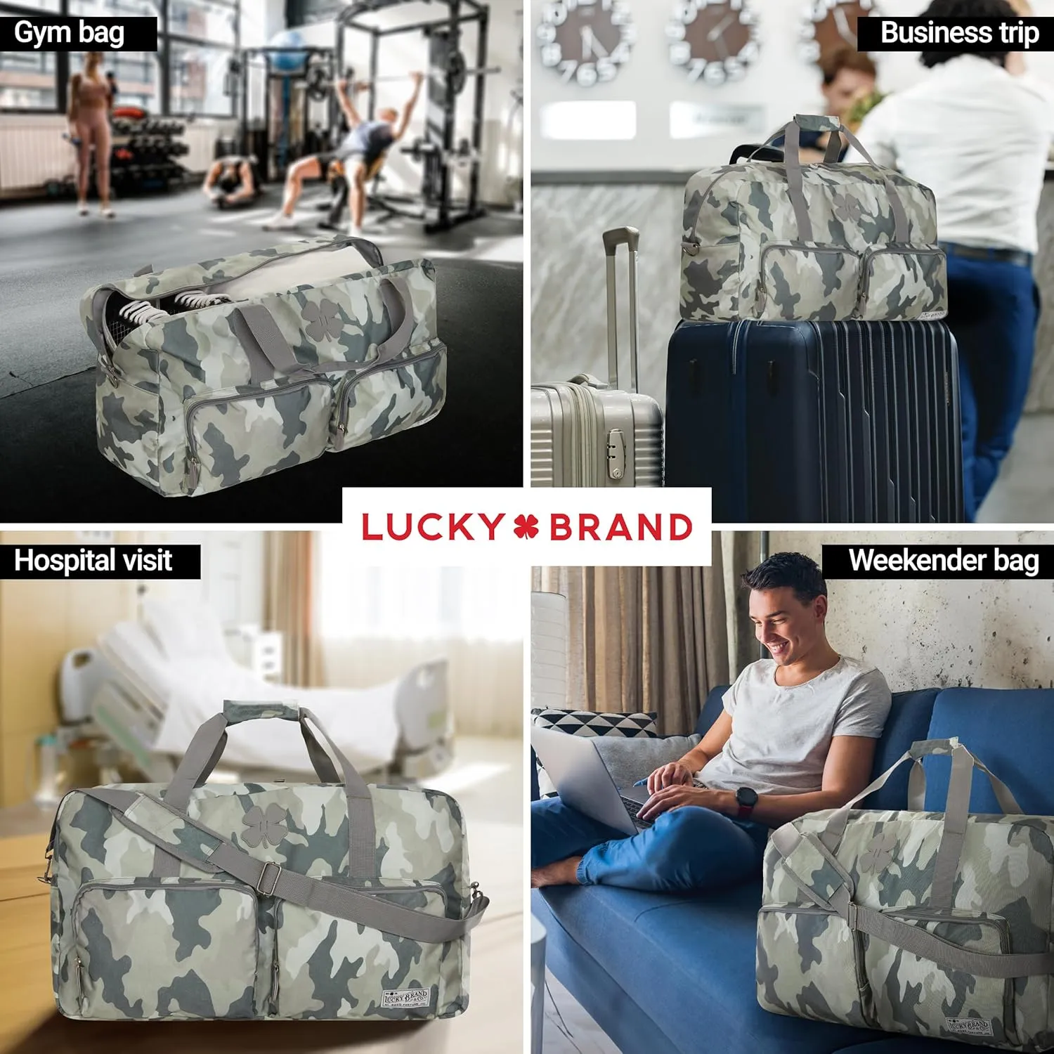 Lucky Travel Duffel Bags 65L, Gym Bag, Travel Bag & Large Duffle Bag for Men, Foldable Overnight Weekender Bags for Women & Men with Adjustable Shoulder Strap, Camo