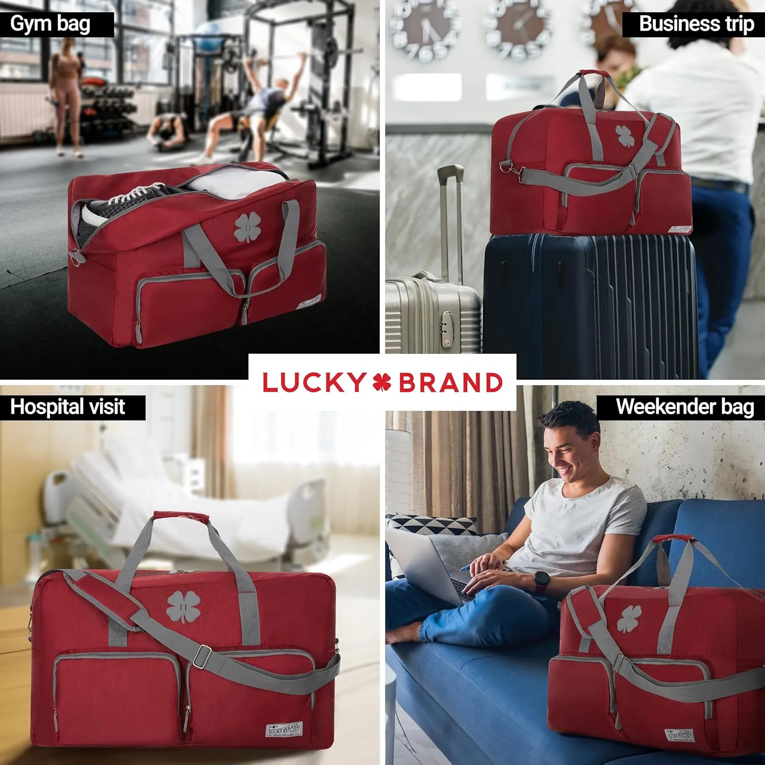 Lucky Travel Duffel Bags 65L, Gym Bag, Travel Bag & Large Duffle Bag for Men, Foldable Overnight Weekender Bags for Women & Men with Adjustable Shoulder Strap, Winery