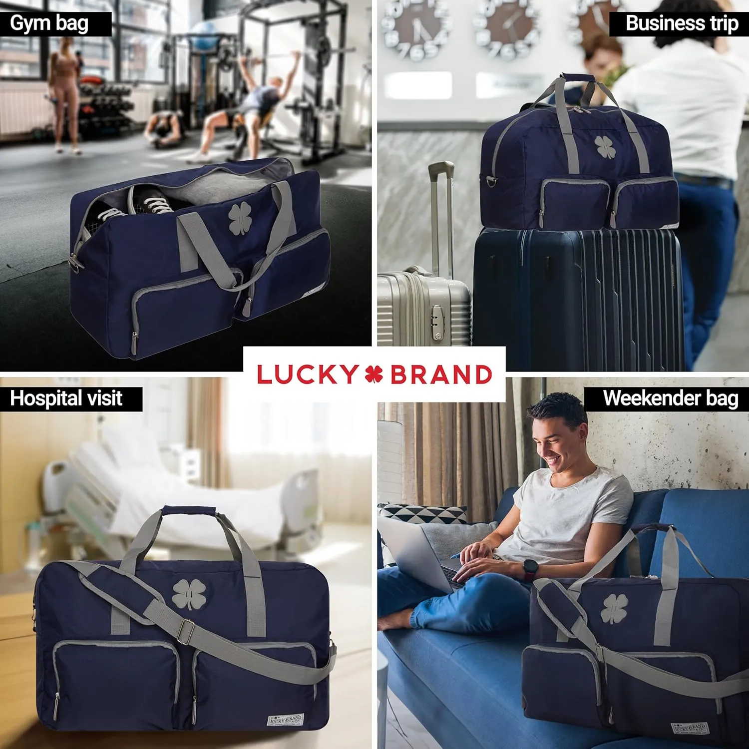 Lucky Travel Duffel Bags 85L, Gym Bag, Travel Bag & Large Duffle Bag for Men, Foldable Overnight Weekender Bags for Women & Men with Adjustable Shoulder Strap, Navy