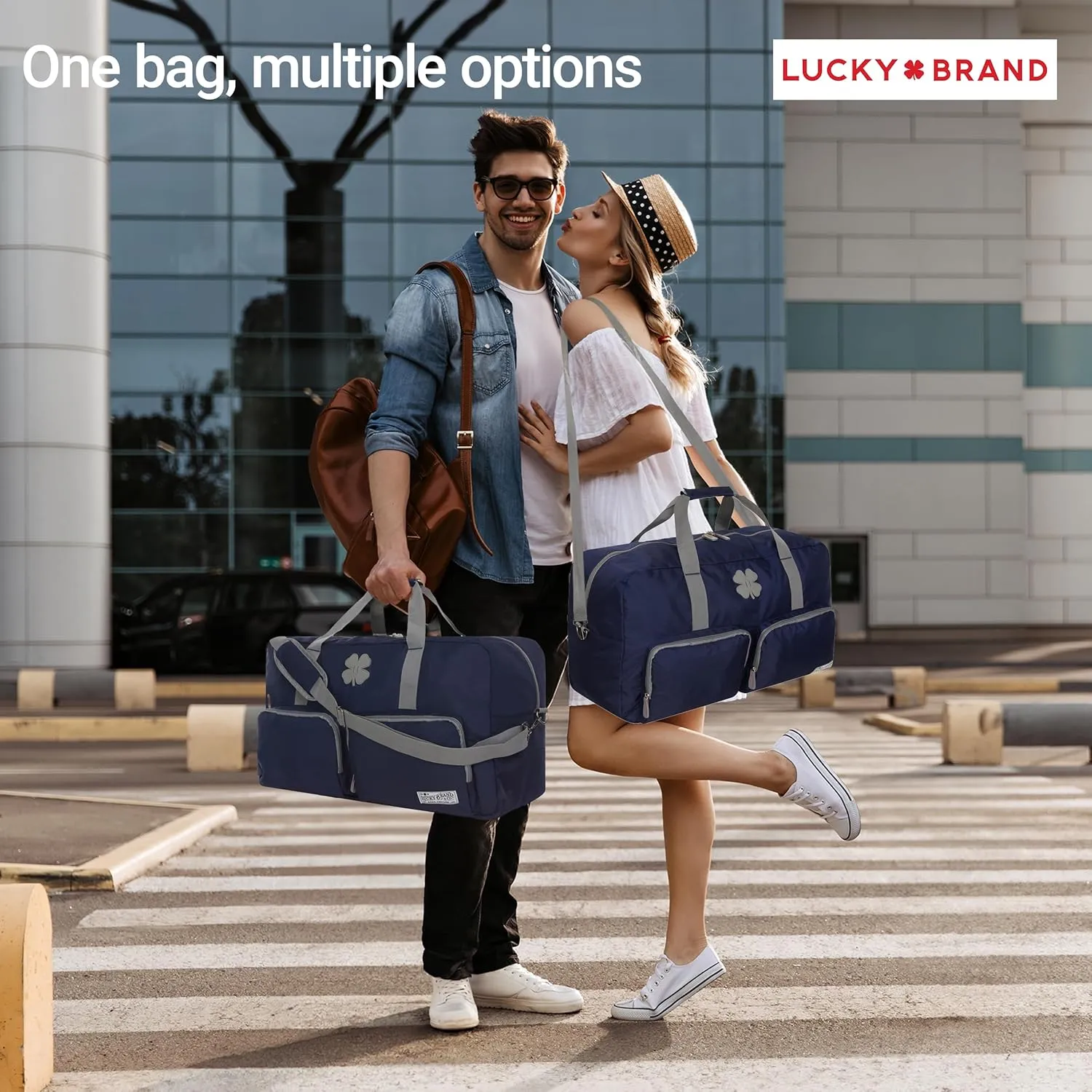Lucky Travel Duffel Bags 85L, Gym Bag, Travel Bag & Large Duffle Bag for Men, Foldable Overnight Weekender Bags for Women & Men with Adjustable Shoulder Strap, Navy