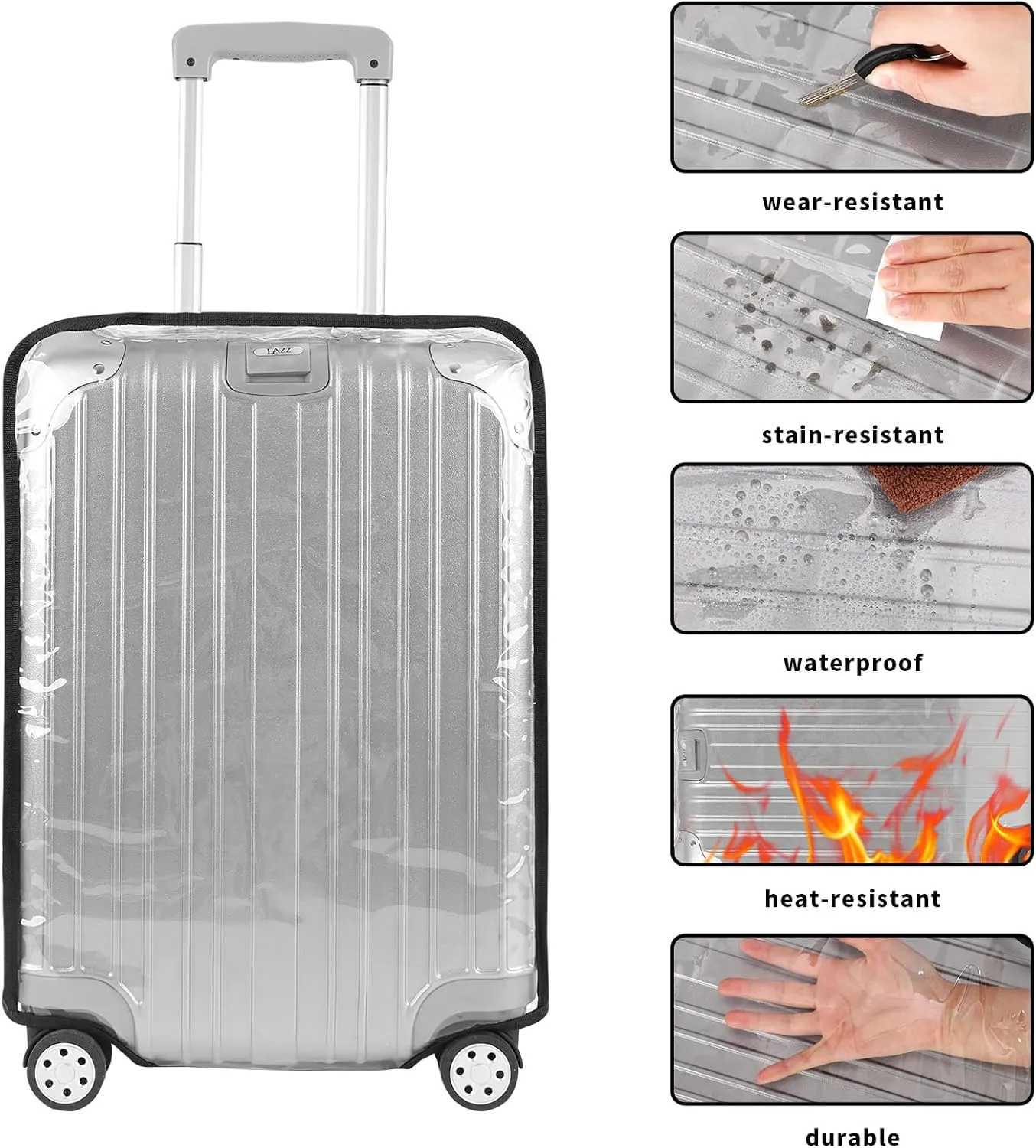 Luggage Cover Protectors PVC Clear 20, 22, 24, 26, 28,30 Inch, Suitcase Covers for Luggage, Transparent Heavy-Duty Waterproof Protector for Wheeled Suitcases, Luggage Cover Protector (24 Inch)