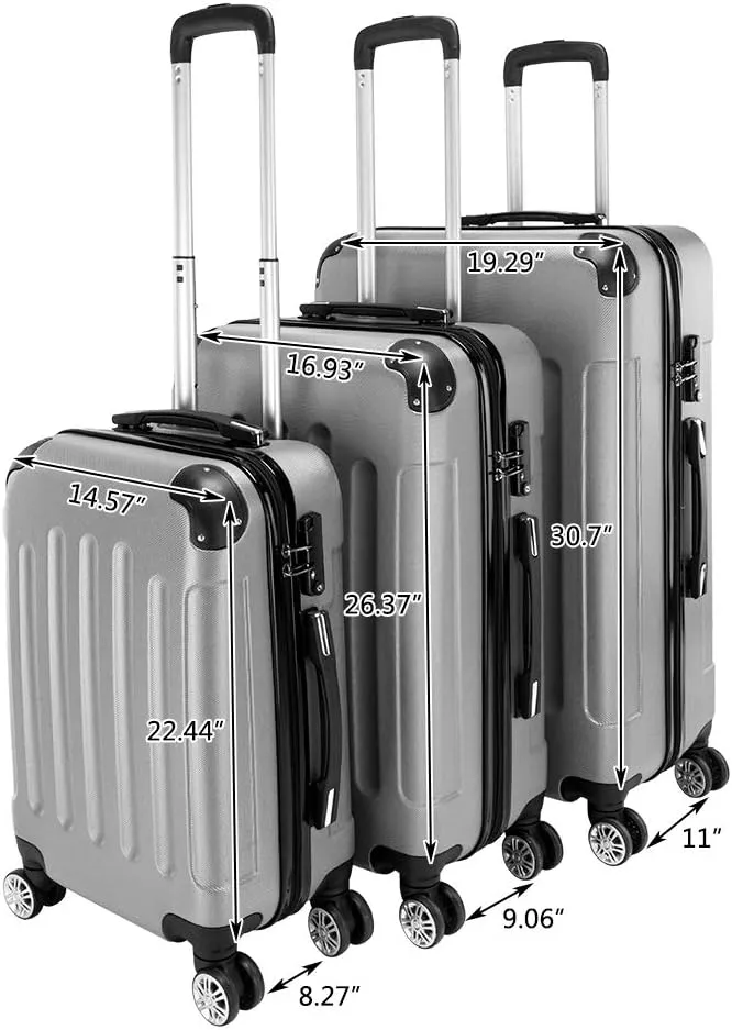 Luggage Sets 3 Piece Trolley Suitcase with TSA Lock,20 Inch 24 Inch 28 Inch Traveling Storage Luggage Sets with Spinner Wheels,Gray