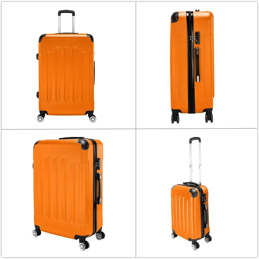 Luggage Sets 3 Piece Trolley Suitcase with TSA Lock,20 Inch 24 Inch 28 Inch Traveling Storage Luggage Sets with Spinner Wheels,Orange