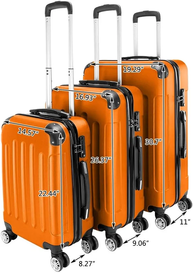 Luggage Sets 3 Piece Trolley Suitcase with TSA Lock,20 Inch 24 Inch 28 Inch Traveling Storage Luggage Sets with Spinner Wheels,Orange
