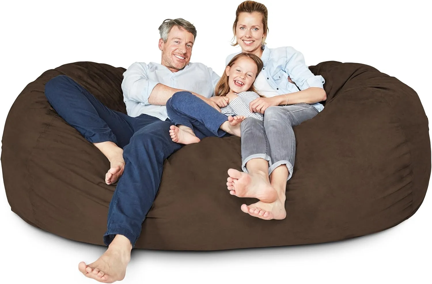 Lumaland Luxurious Giant 7ft Bean Bag Chair with Microsuede Cover - Ultra Soft, Foam Filling, Washable XXL Bean Bag Sofa for Kids, Teenagers, Adults - Sack Chair for Dorm, Family Room - Brown