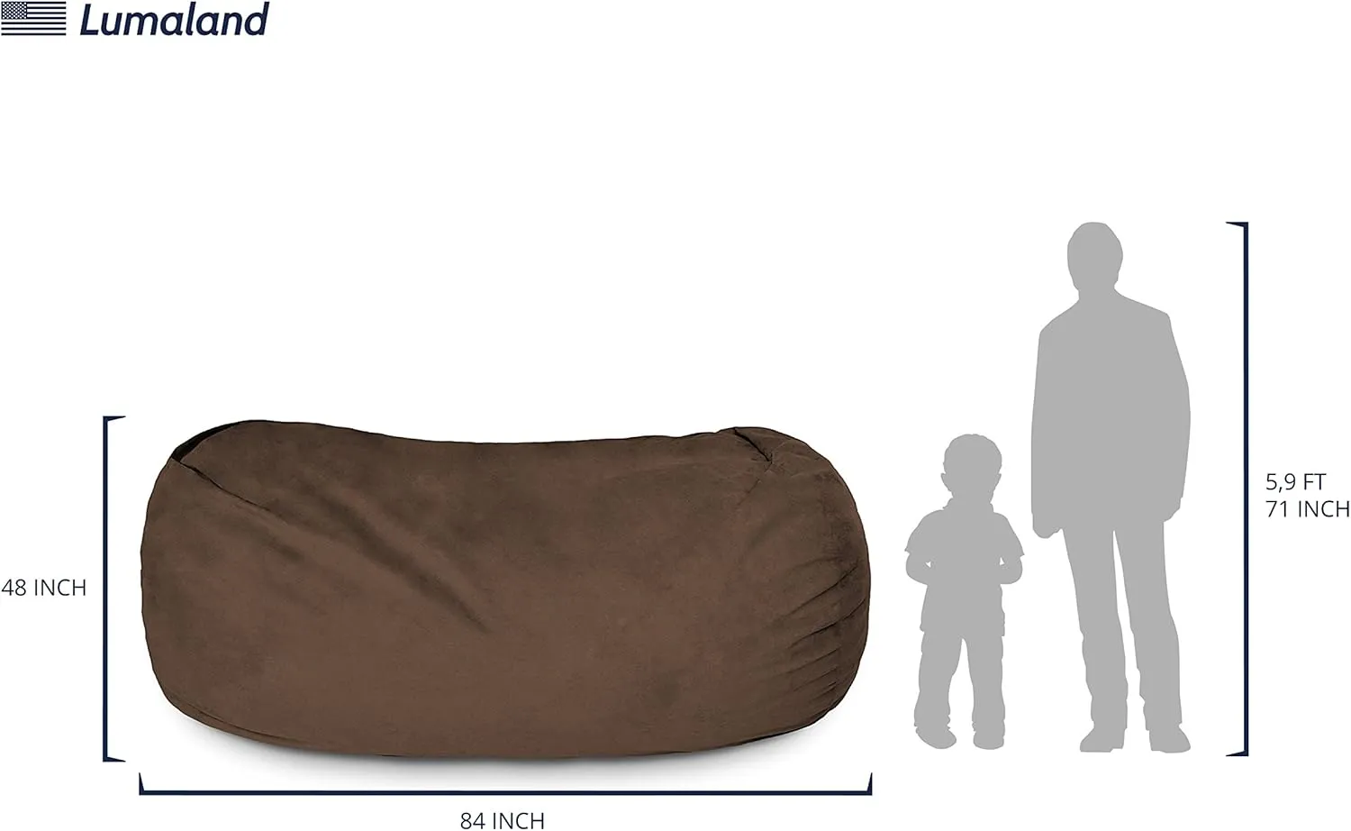 Lumaland Luxurious Giant 7ft Bean Bag Chair with Microsuede Cover - Ultra Soft, Foam Filling, Washable XXL Bean Bag Sofa for Kids, Teenagers, Adults - Sack Chair for Dorm, Family Room - Brown