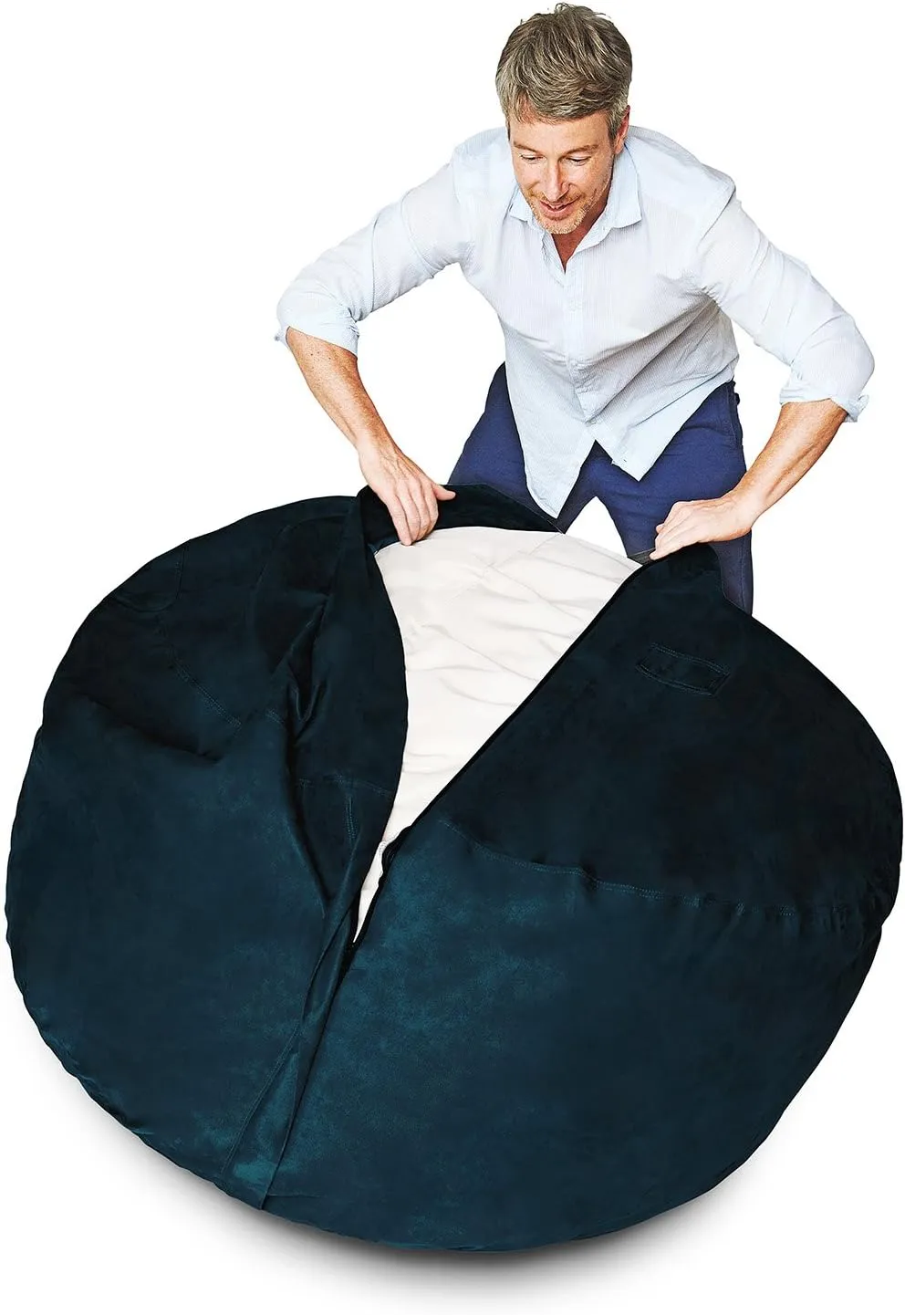Lumaland Luxury Microsuede Outer Cover for Bean Bags Machine Washable 4-Foot Bean Bag Cover with Inlay in Navy Blue Cover and Inlay ONLY