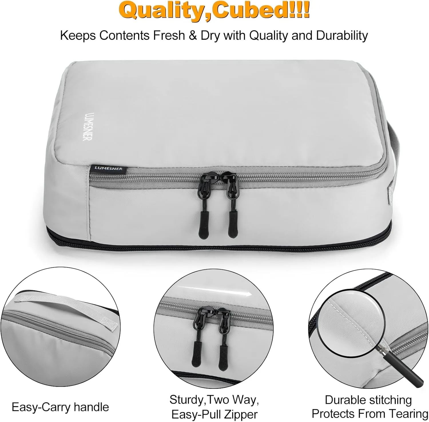 Lumesner 8-Piece Grey Compression Packing Cubes for Carry-On Suitcases, Lightweight Polyester Travel Packing Cubes with Zipper Closure