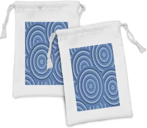 Lunarable Navy Blue Fabric Pouch Set of 2, Abstract Aboriginal Indigenous Australian Mosaic Style Dots Boho Artwork, Small Drawstring Bag for Toiletries Masks and Favors, 9" x 6", Dark Blue