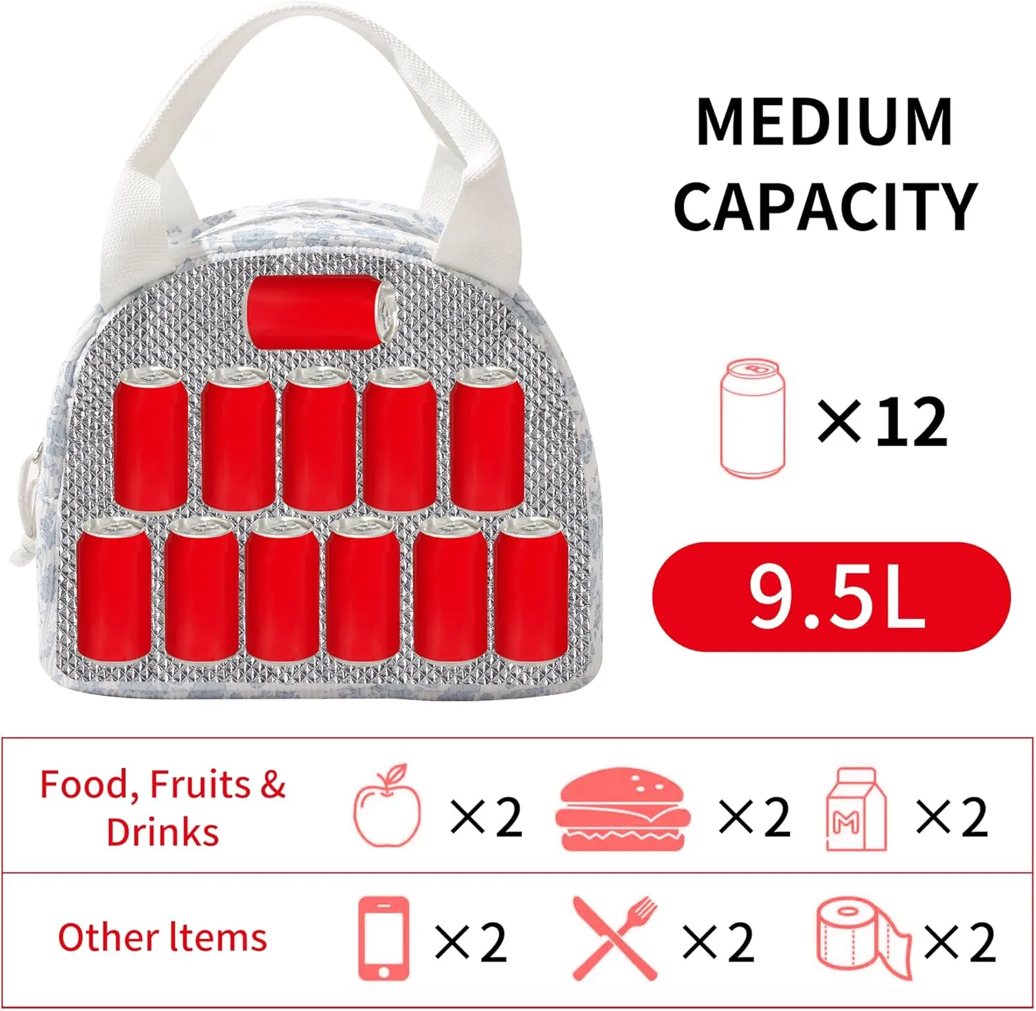 Lunch Box for Wome Men Large Capacity Insulated Lunch Tote Bag for Kids Cute Corduroy Lunch Bags For Work Travel School Or Picnic (Navy blue flower)