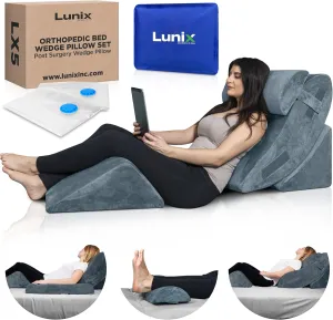 Lunix 4pcs Orthopedic Bed Wedge Pillow Set, Post Surgery Memory Foam for Back, Knee, Leg Pain Relief, Sitting Pillow for Sleeping, Acid Reflux, GERD, with Hot Cold Pack, FSA HSA Eligible, 100% Navy