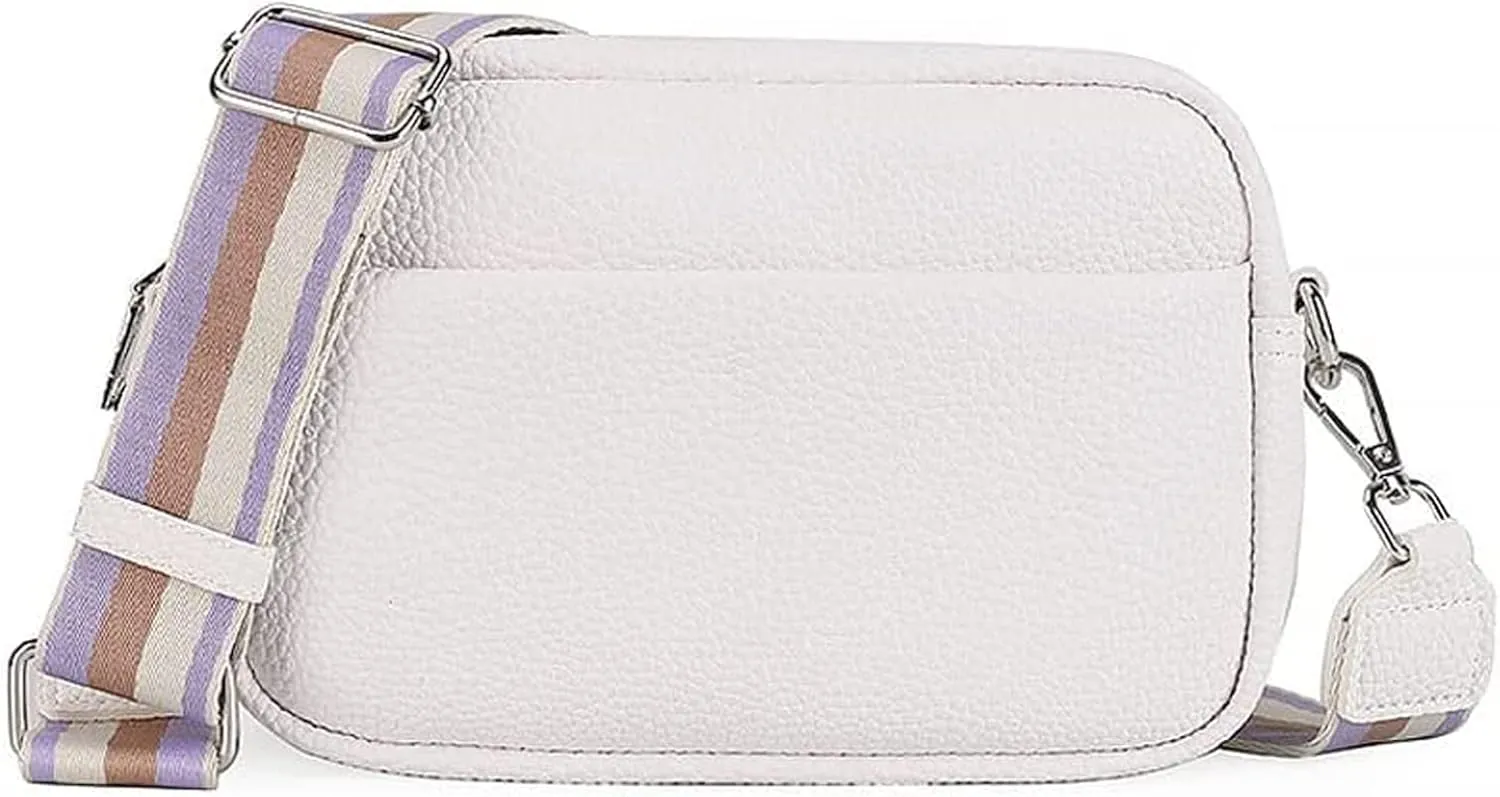 Lushandy Leather Crossbody Bags for Women Crossbody Camera Bag Purse Thick Strap Trendy Small Shoulder Bag with Guitar Strap