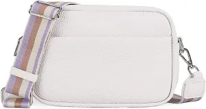Lushandy Leather Crossbody Bags for Women Crossbody Camera Bag Purse Thick Strap Trendy Small Shoulder Bag with Guitar Strap