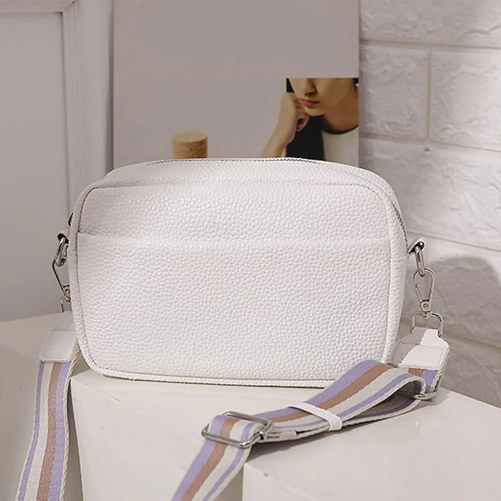 Lushandy Leather Crossbody Bags for Women Crossbody Camera Bag Purse Thick Strap Trendy Small Shoulder Bag with Guitar Strap